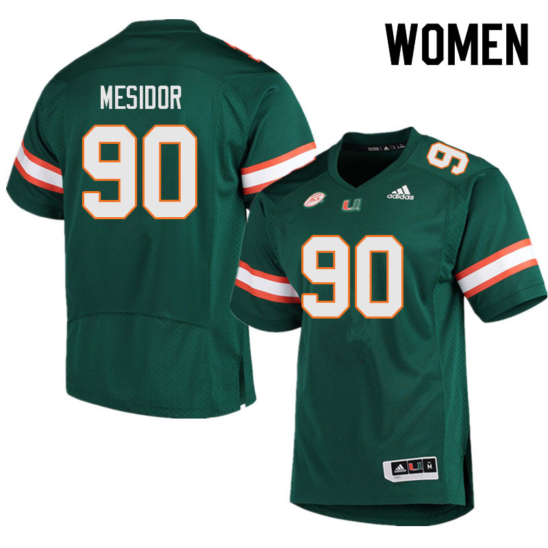 Women #90 Akheem Mesidor Miami Hurricanes College Football Jerseys Sale-Green - Click Image to Close